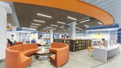 Rendering of curved booth seating area in renovated college library
