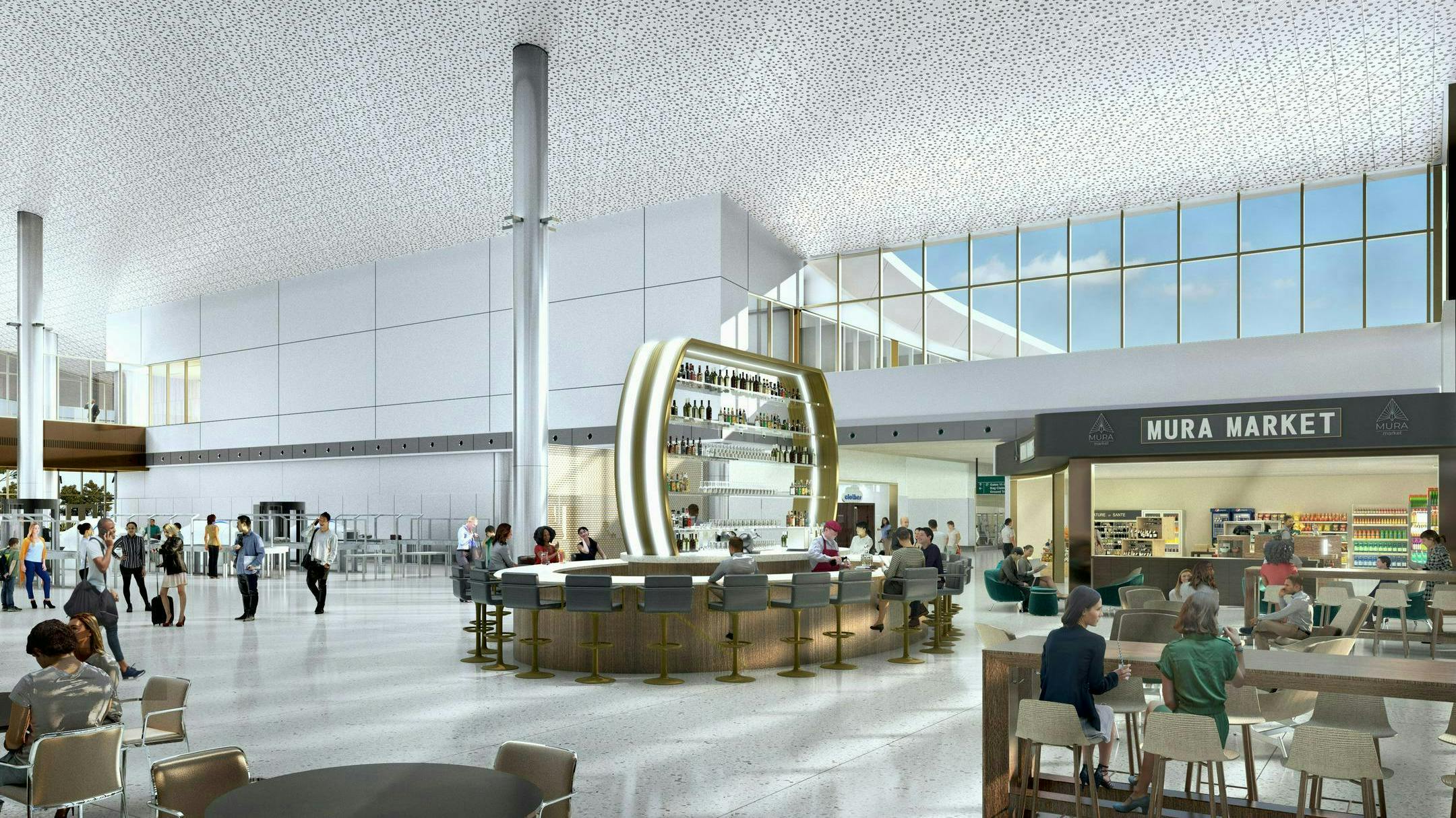 The new Hollywood Burbank Airport terminal, designed by Corgan in association with CannonDesign, features streamlined passenger flows, centralized check-in, and modern design inspired by Hollywood glamour.