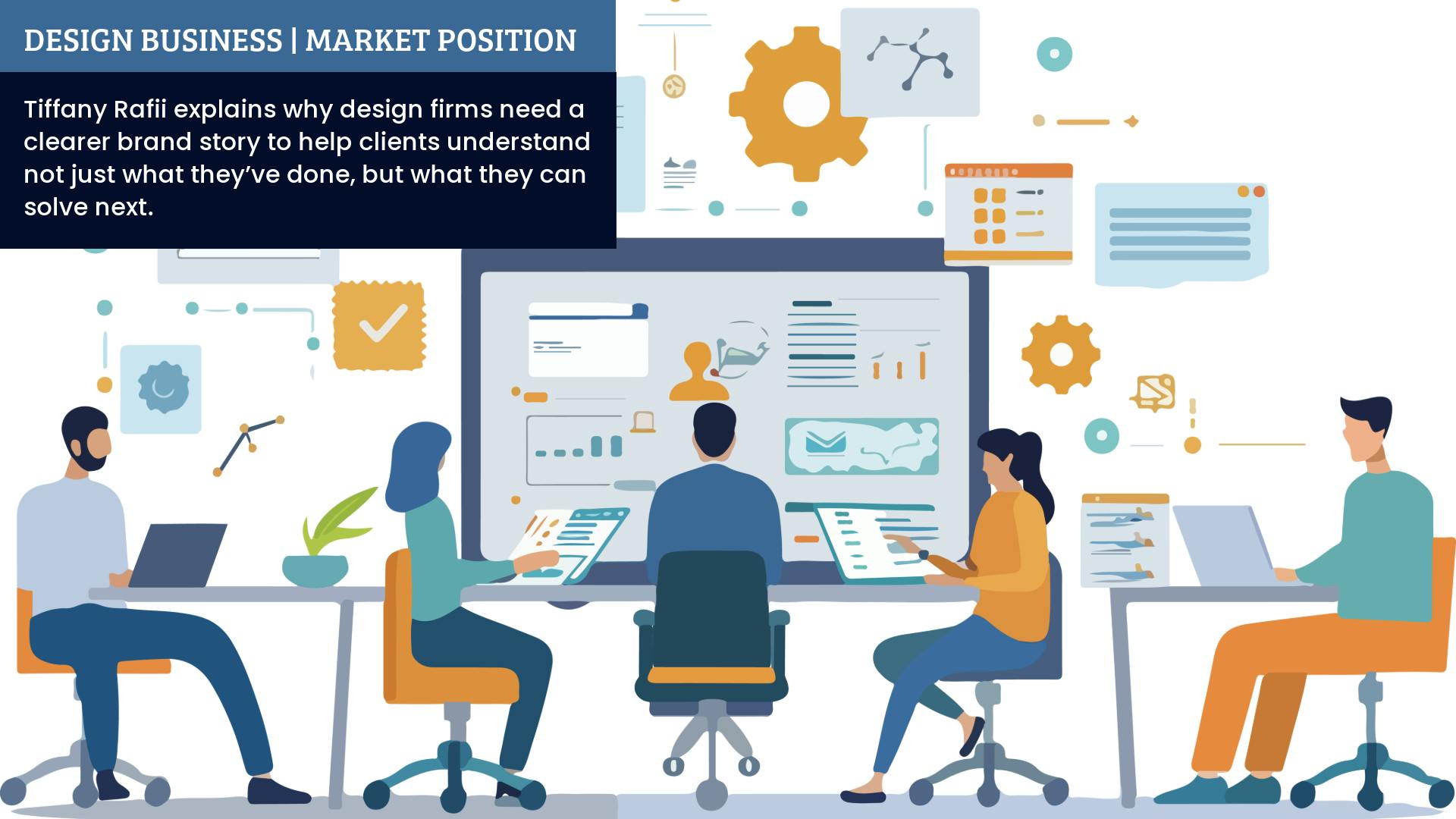 Vector graphic of male and female colleagues consulting on a project