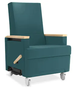 Anzea's Mooskin upholstery fabric comes in 10 colorways and is shown on a healthcare recliner.