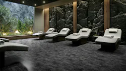 The PixelArt Minimalist Collection is a printed rubber flooring collection, shown in a spa setting.