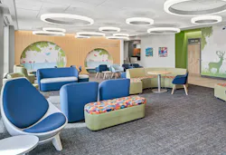 Sway chair, left, in a behavioral health waiting area.