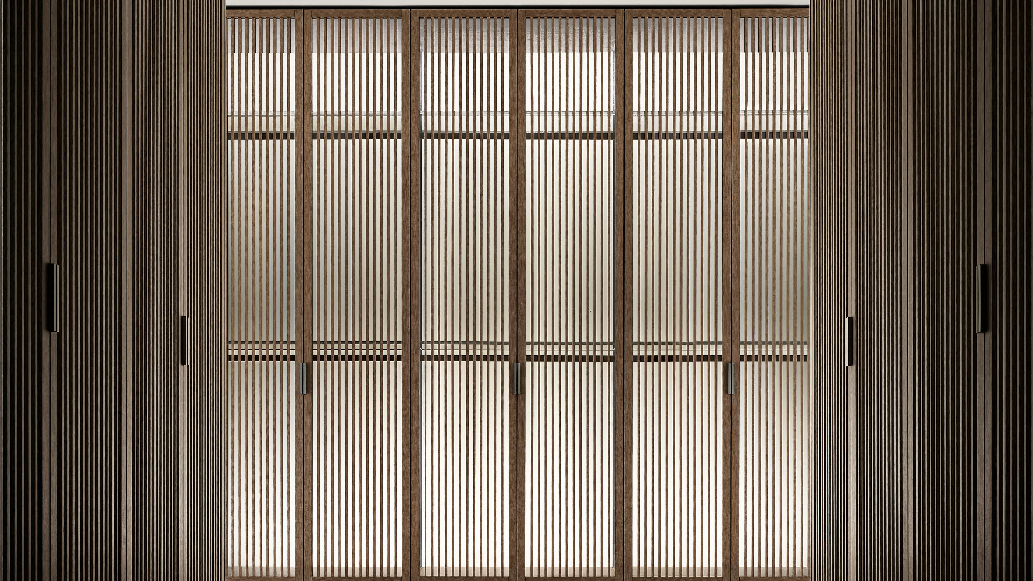Cover Sign doors feature thin vertical crosspieces and come in various colors and veneers.
