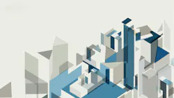 Abstract geometric background of city architecture in blue and gray tones.
