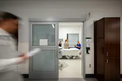 Vision Control provides privacy, visibility, and daylight in healthcare settings. The system is shown installed on a patient room door.
