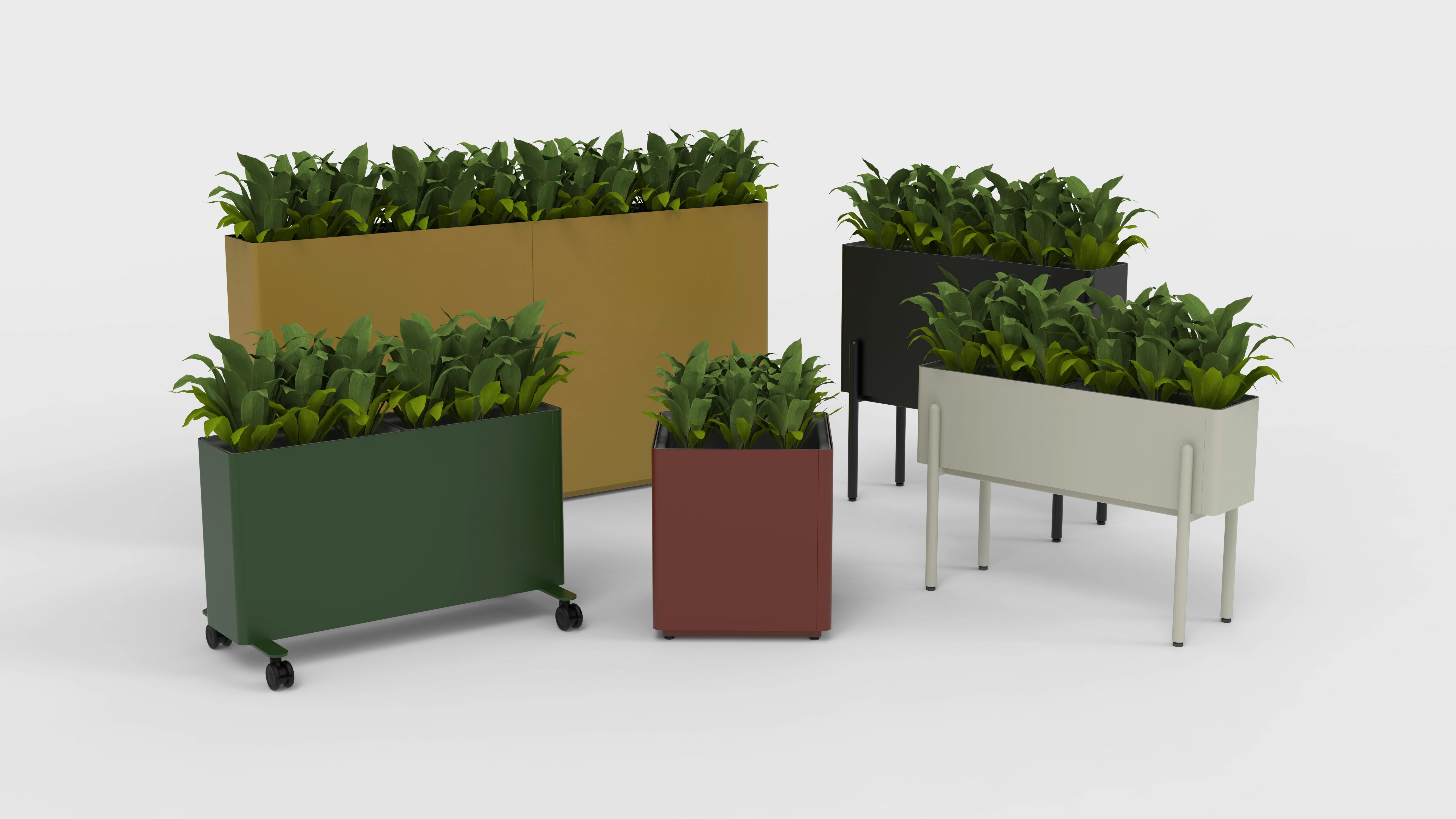 The Kaskad Ascend family of planters comes in various heights and colors, bringing live or faux greenery to spaces.