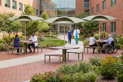 The Soleris Sunshade provides year-round shade in a healthcare setting for patients, families, and healthcare professionals.