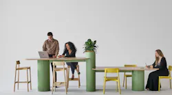 Totem Tables and Totem Planters support collaboration in various spaces.