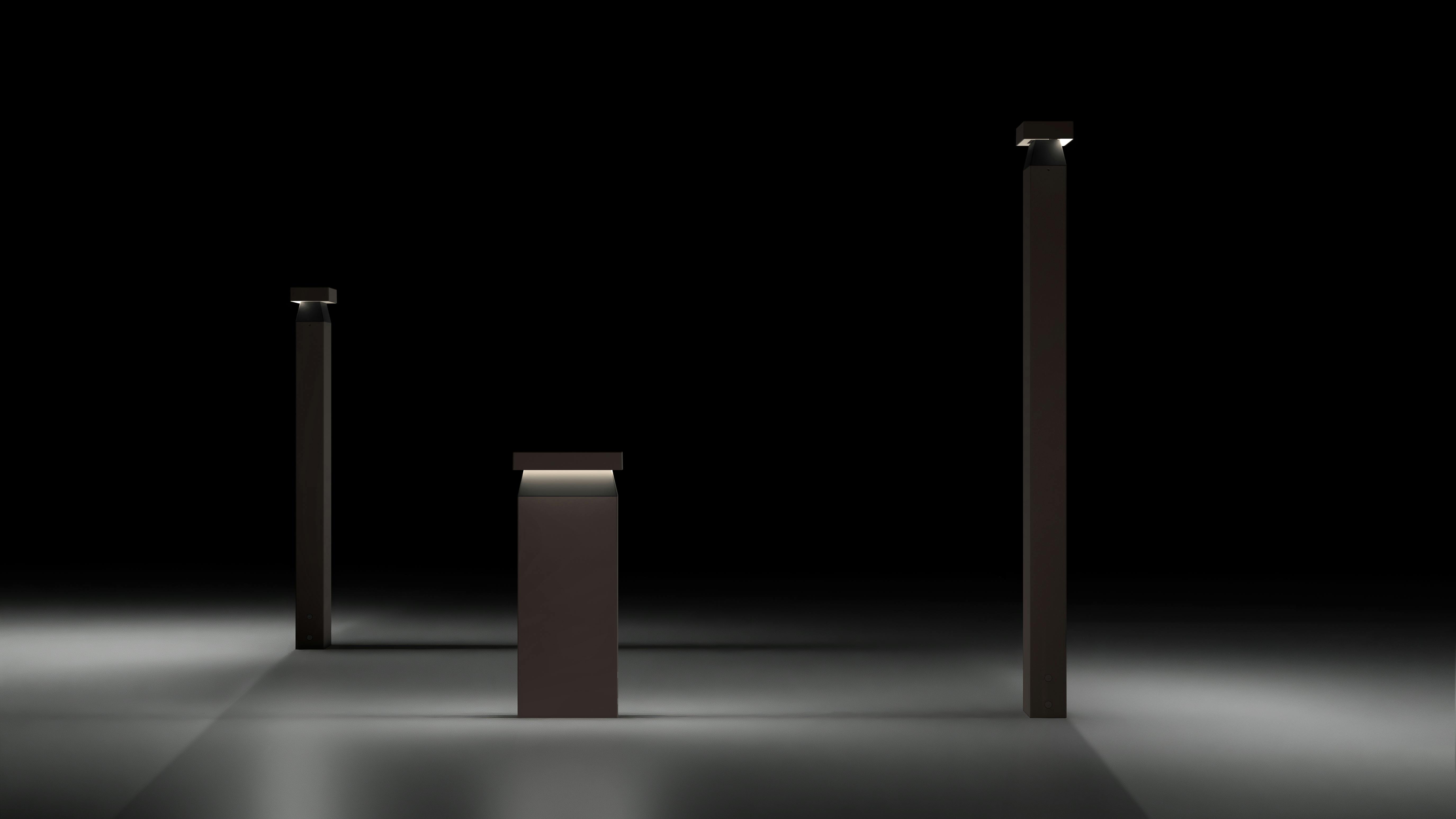 Buzzer Q outdoor bollard collection offers wayfinding illumination.