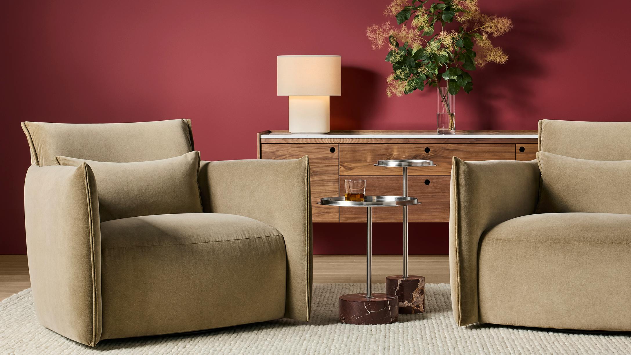 The Oft lounge chair features an enveloping silhouette.