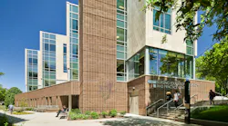 Lehman College nursing school building exterior view of rear entrance at basement level