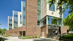 Lehman College nursing school building exterior view of rear entrance at basement level