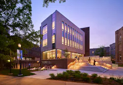 Exterior view of Lehman Nursing Center main entrance at dusk